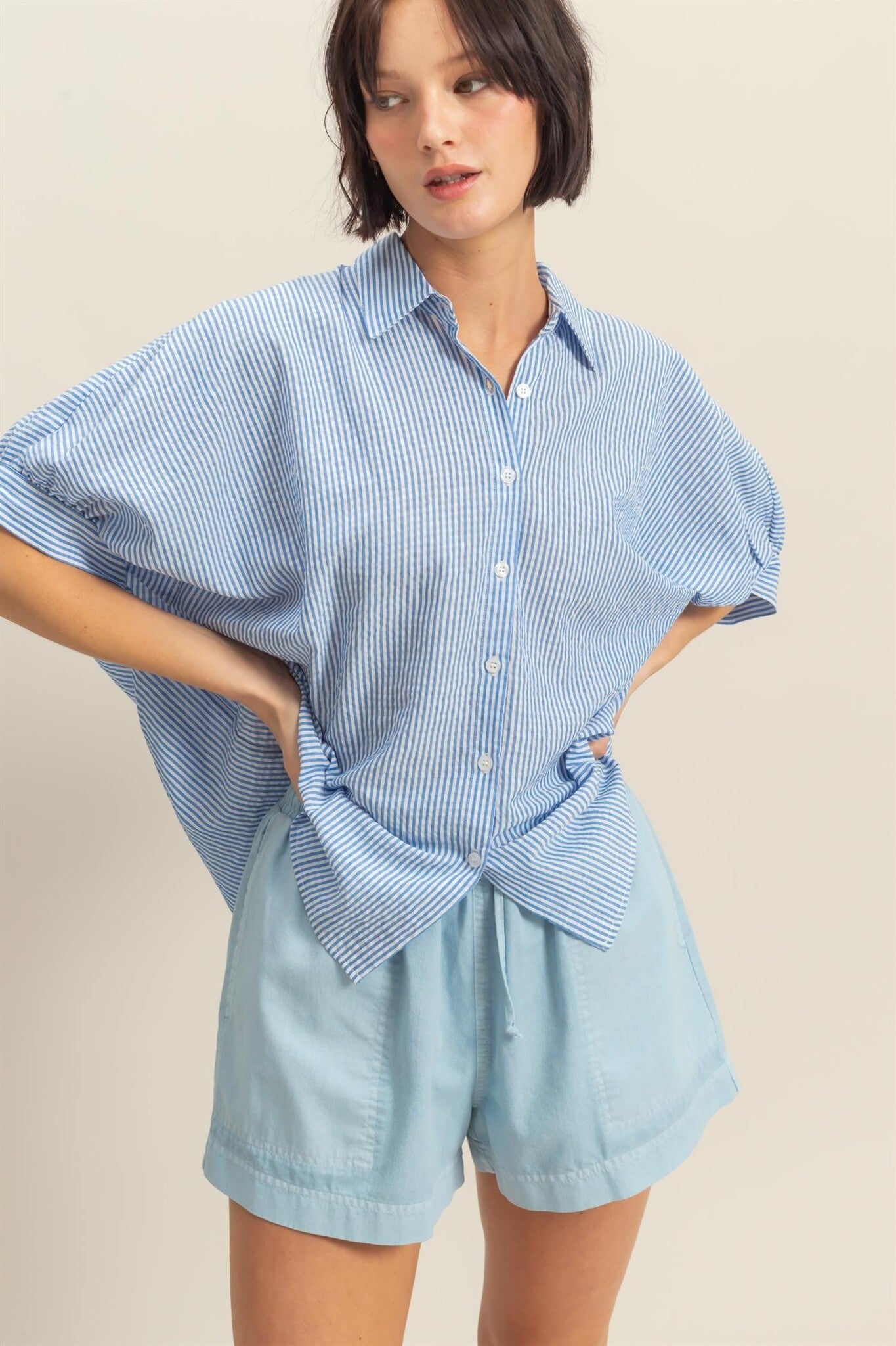 Harlow blue and white top
