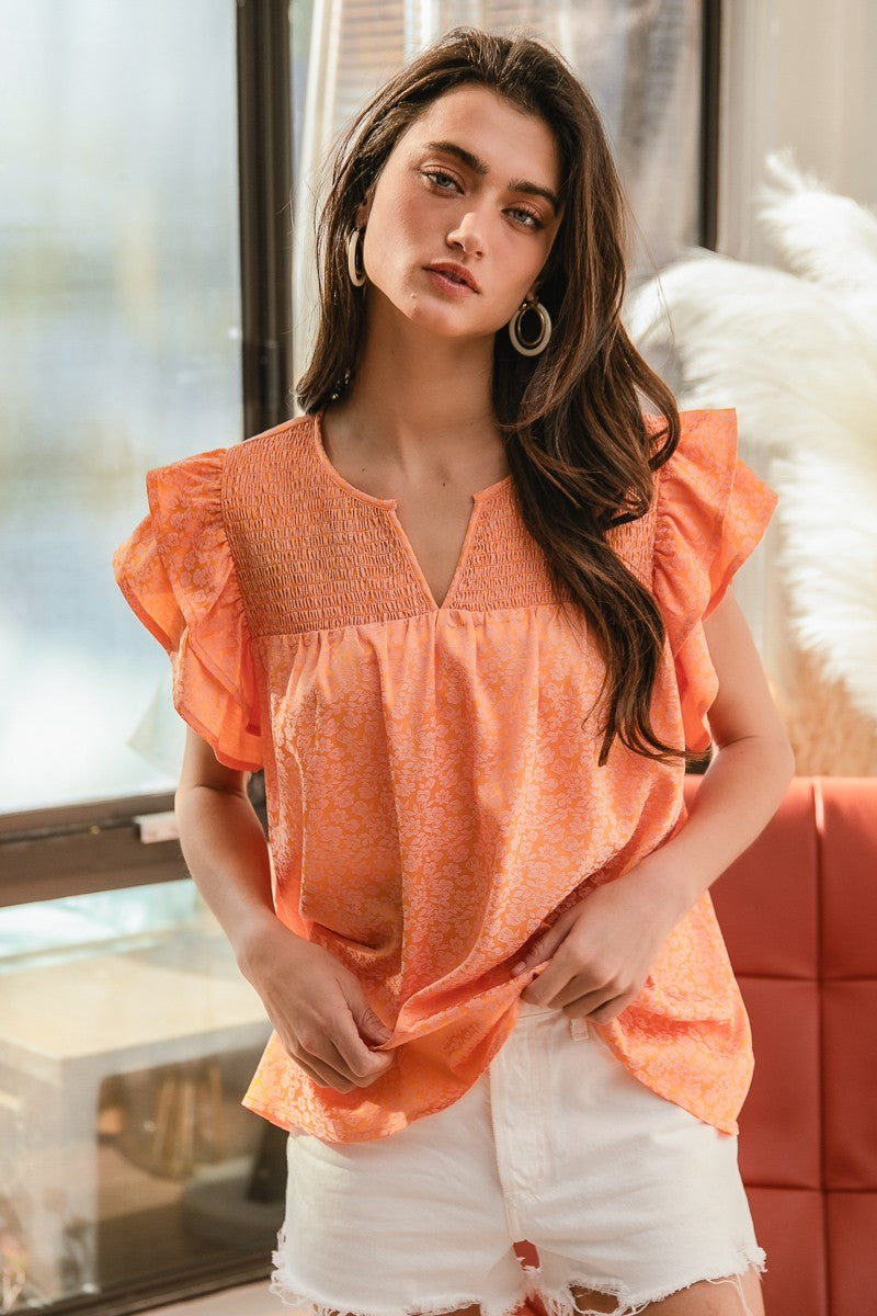 Brianna Orange Ruffle Top