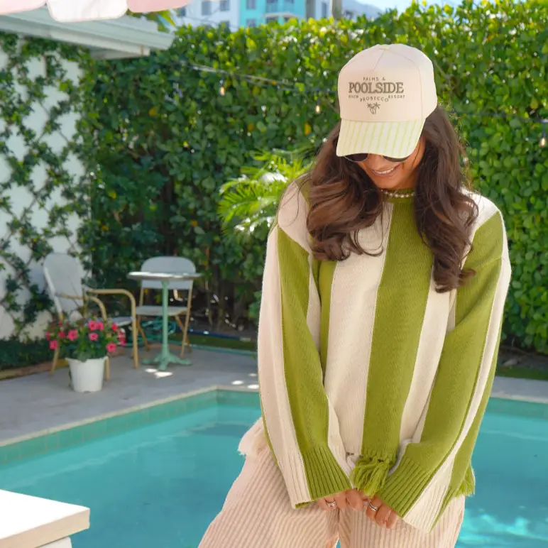 Palms & Poolside - Green Stripe Trucker Hat
