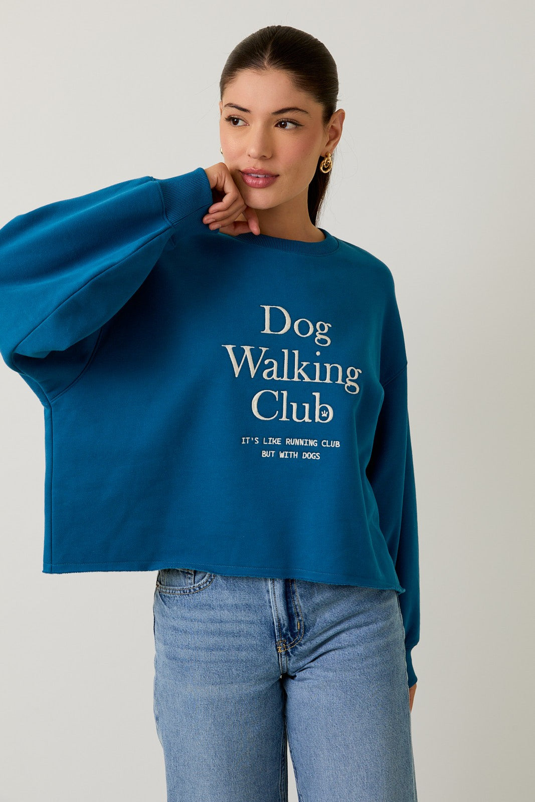 Crew Neck 'dog Walking Club' Verbiage Sweatshirt