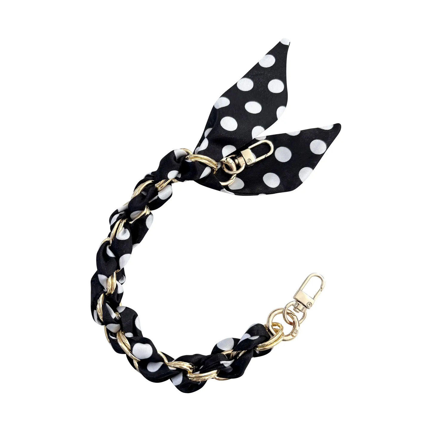 Gold Phone Chain with Scarf Black and White Dots