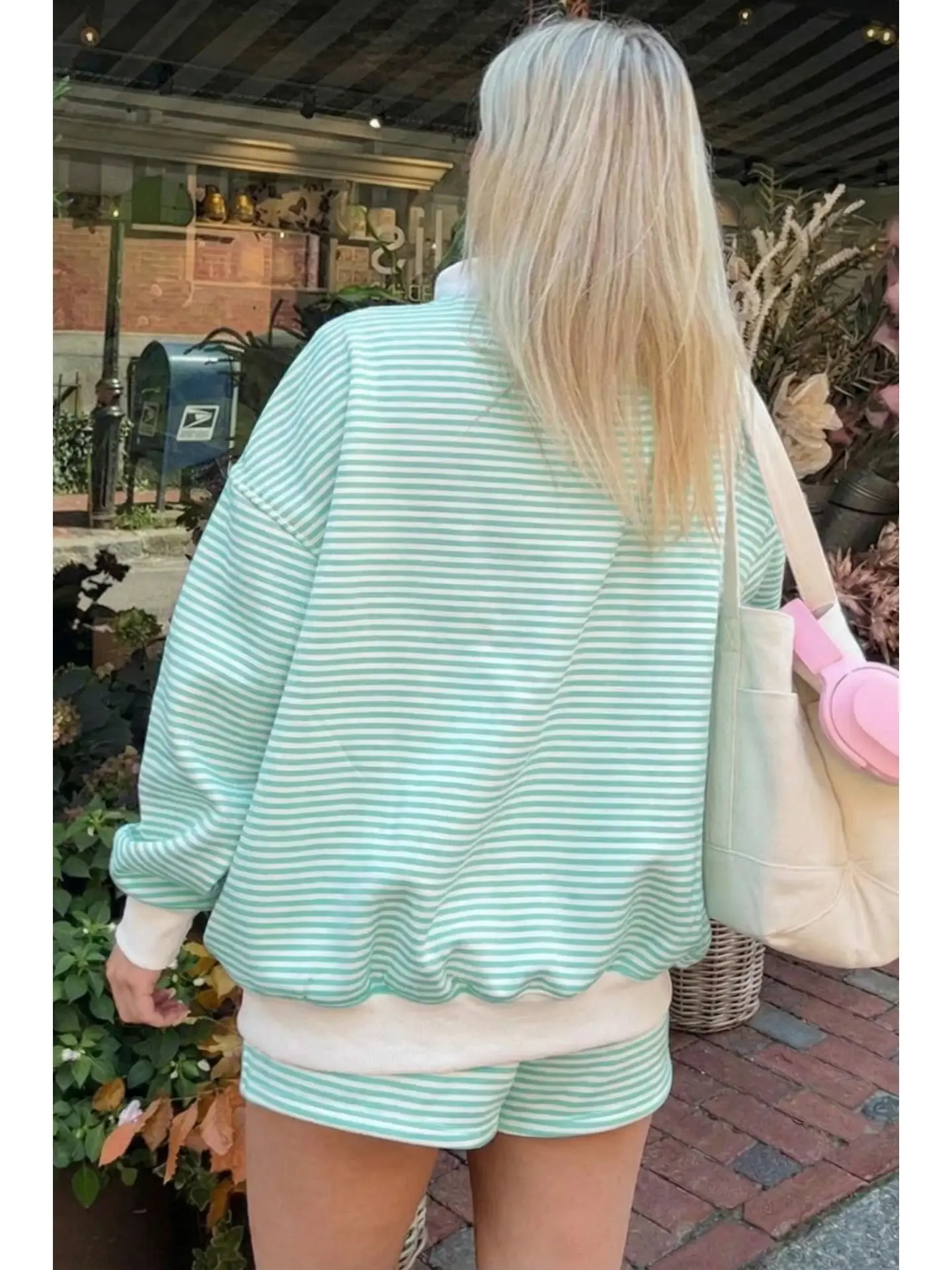 Sally Striped Oversized Mock Neck Set Green