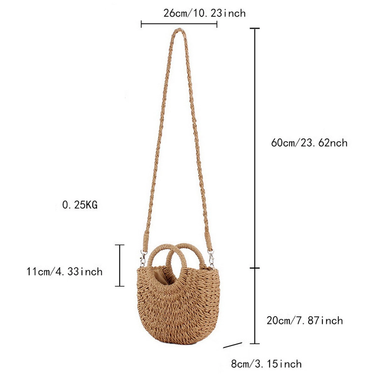 Solid Color Semi-Circle Handmade Straw BAG Pink