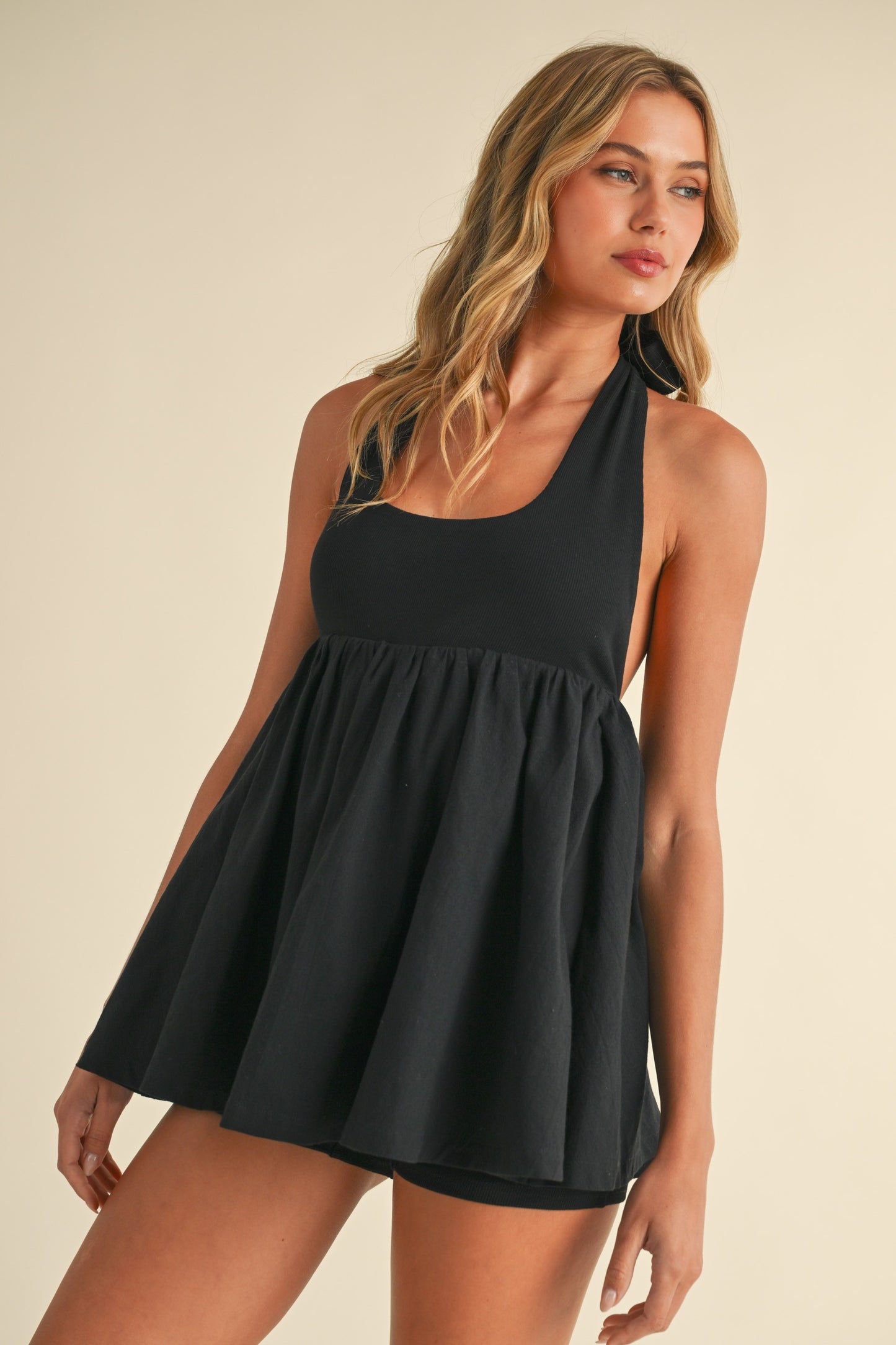 Kylie Black Halter Romper