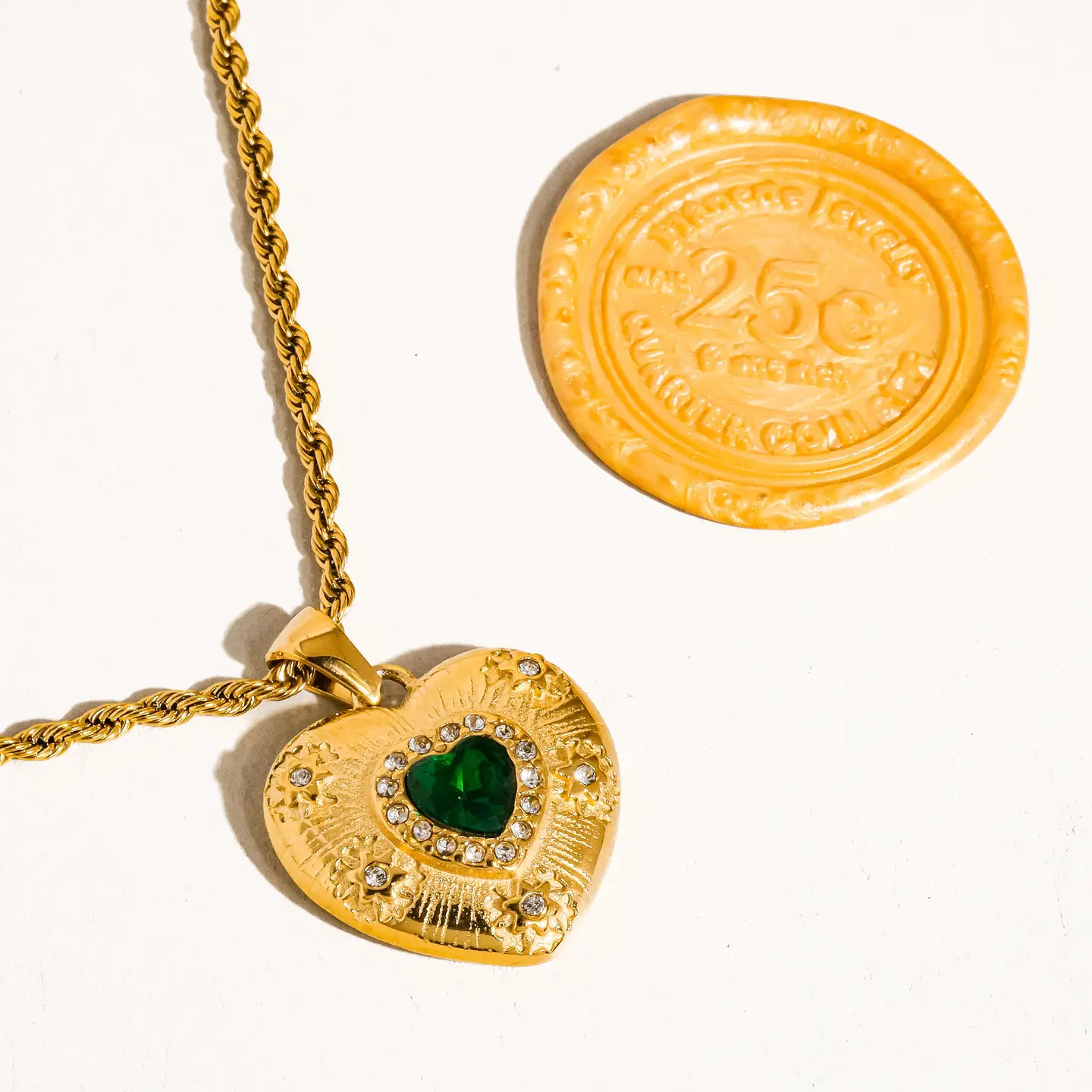 Akira 18K Gold Non-Tarnish Green Cz Heart Necklace