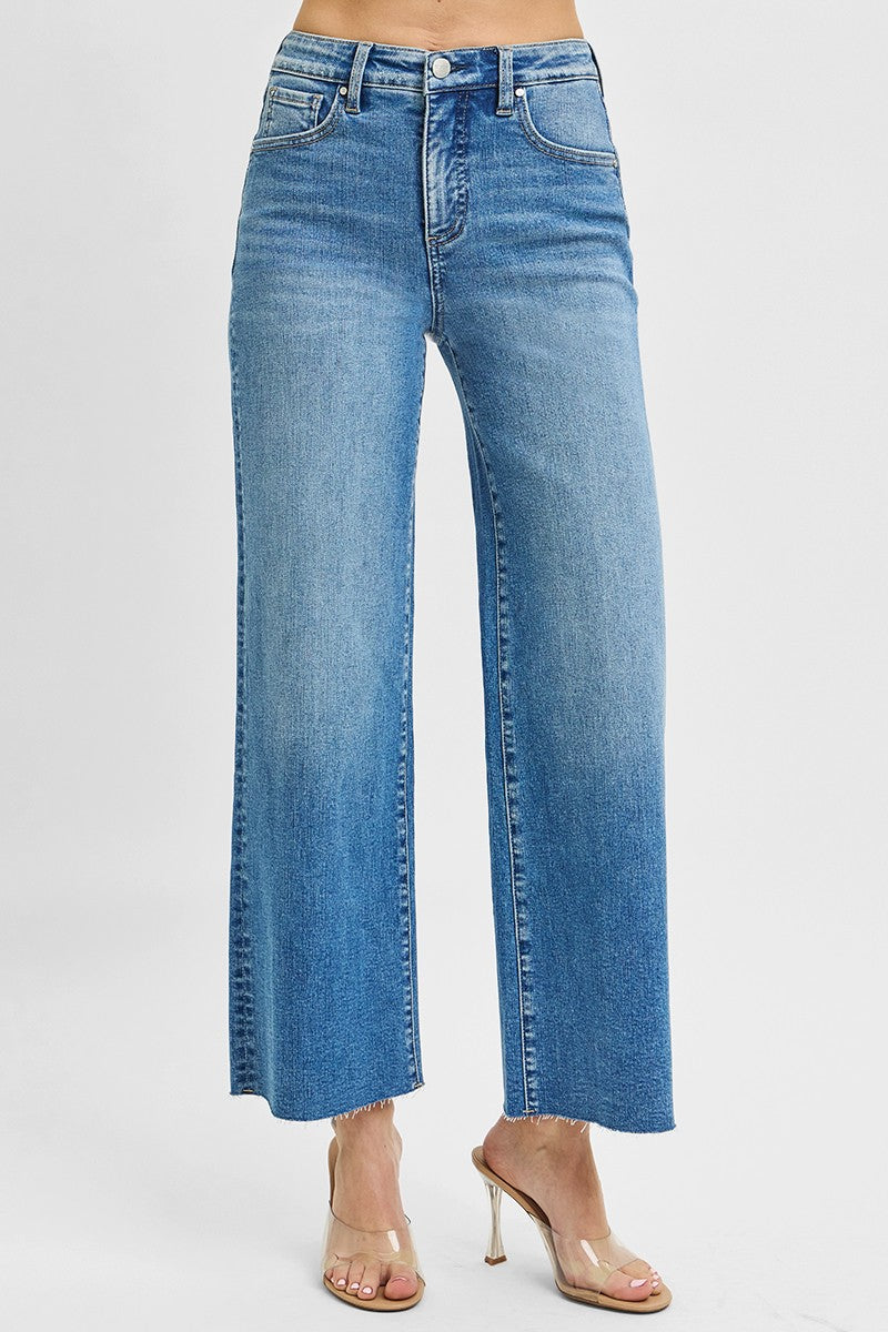 Risen Tummy Control High Rise Crop Wide Leg Jeans
