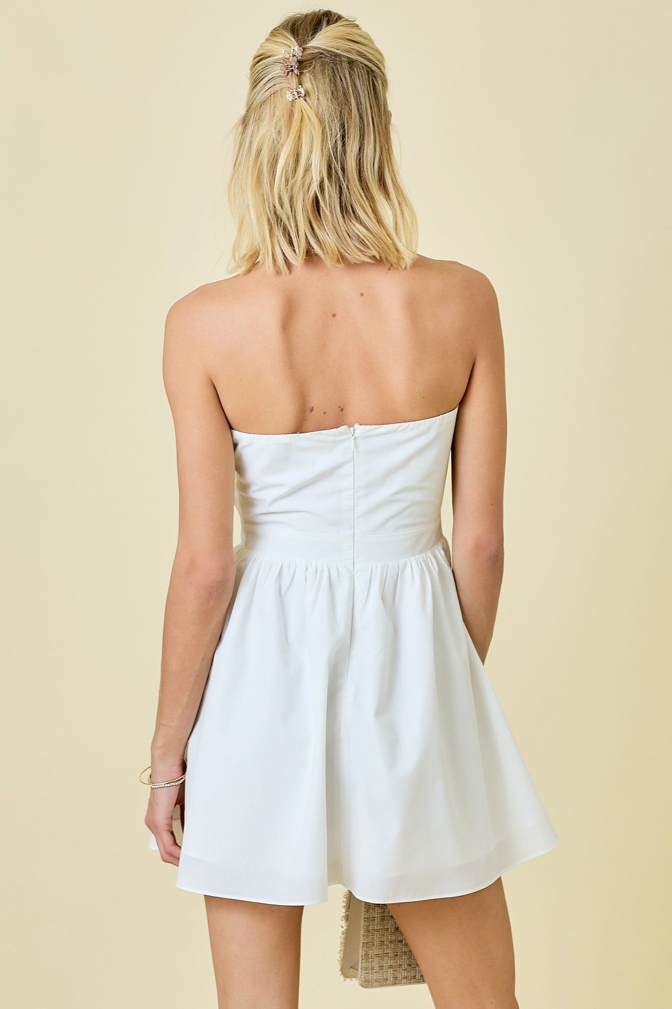 Dakota White Pleated Strapless Dress