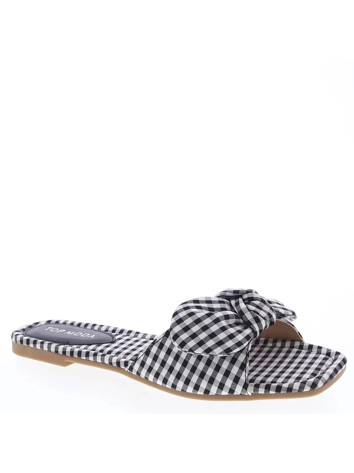 Gingham Bow Black Sandals