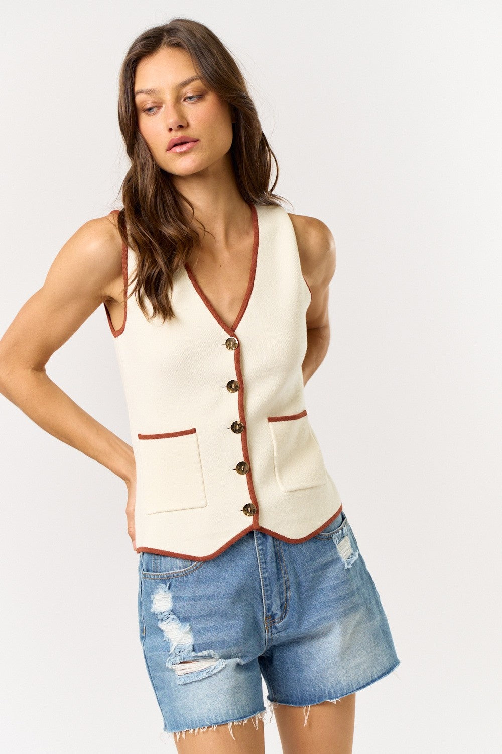 Lara white and brown top