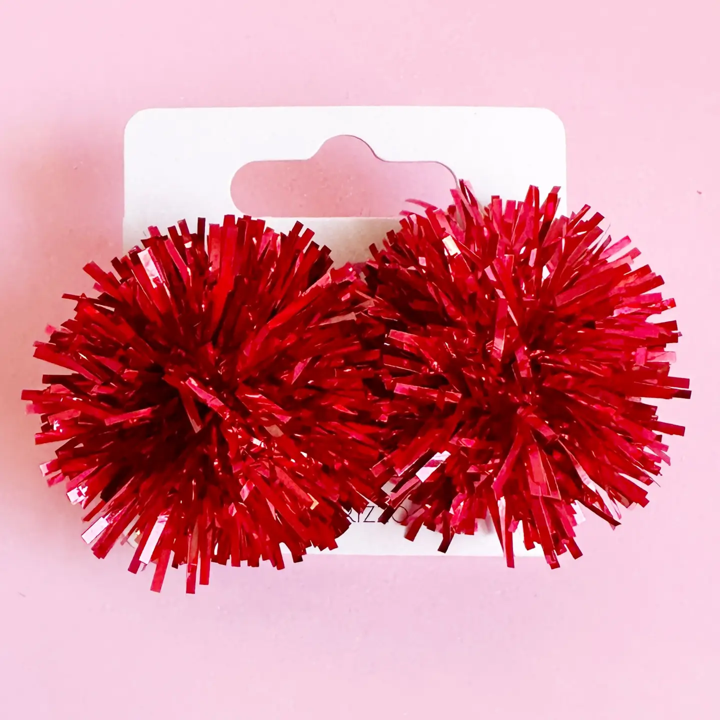 Red Tinsel Party Pom Stud