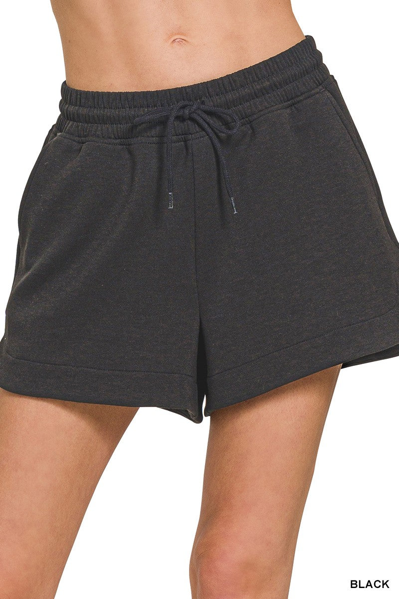 Scuba Elastic Waistband Shorts With Pocket Black