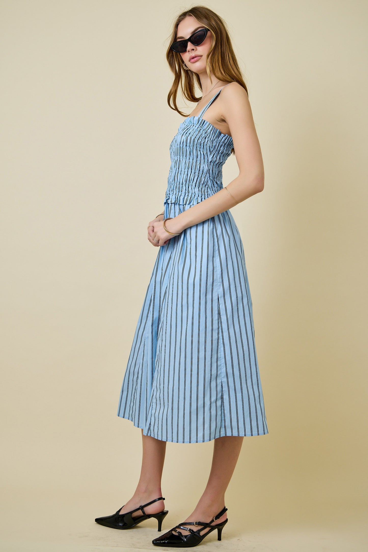Dina Blue Striped Midi Dress