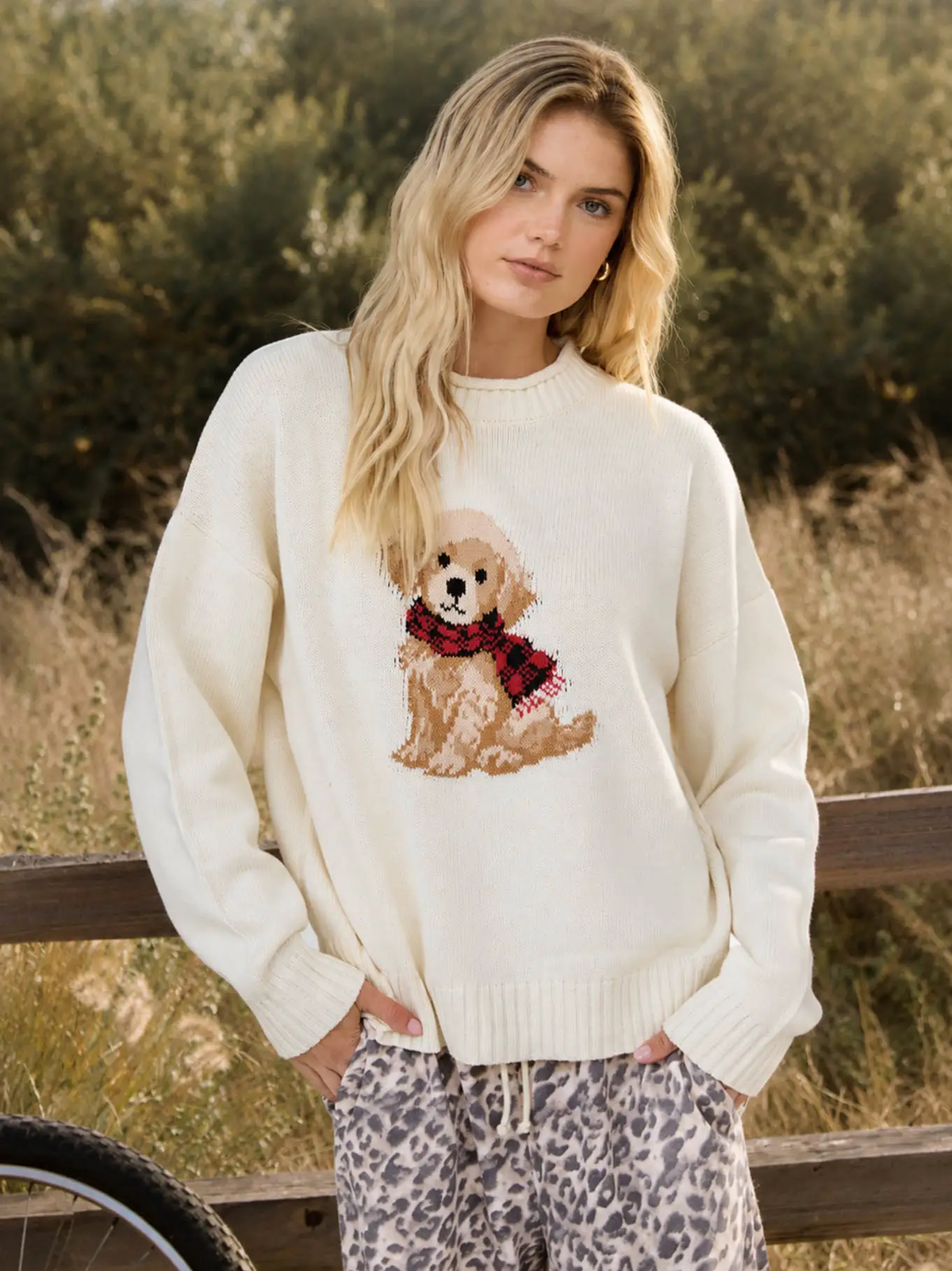 Puppy Crew Neck Relaxed Sweater