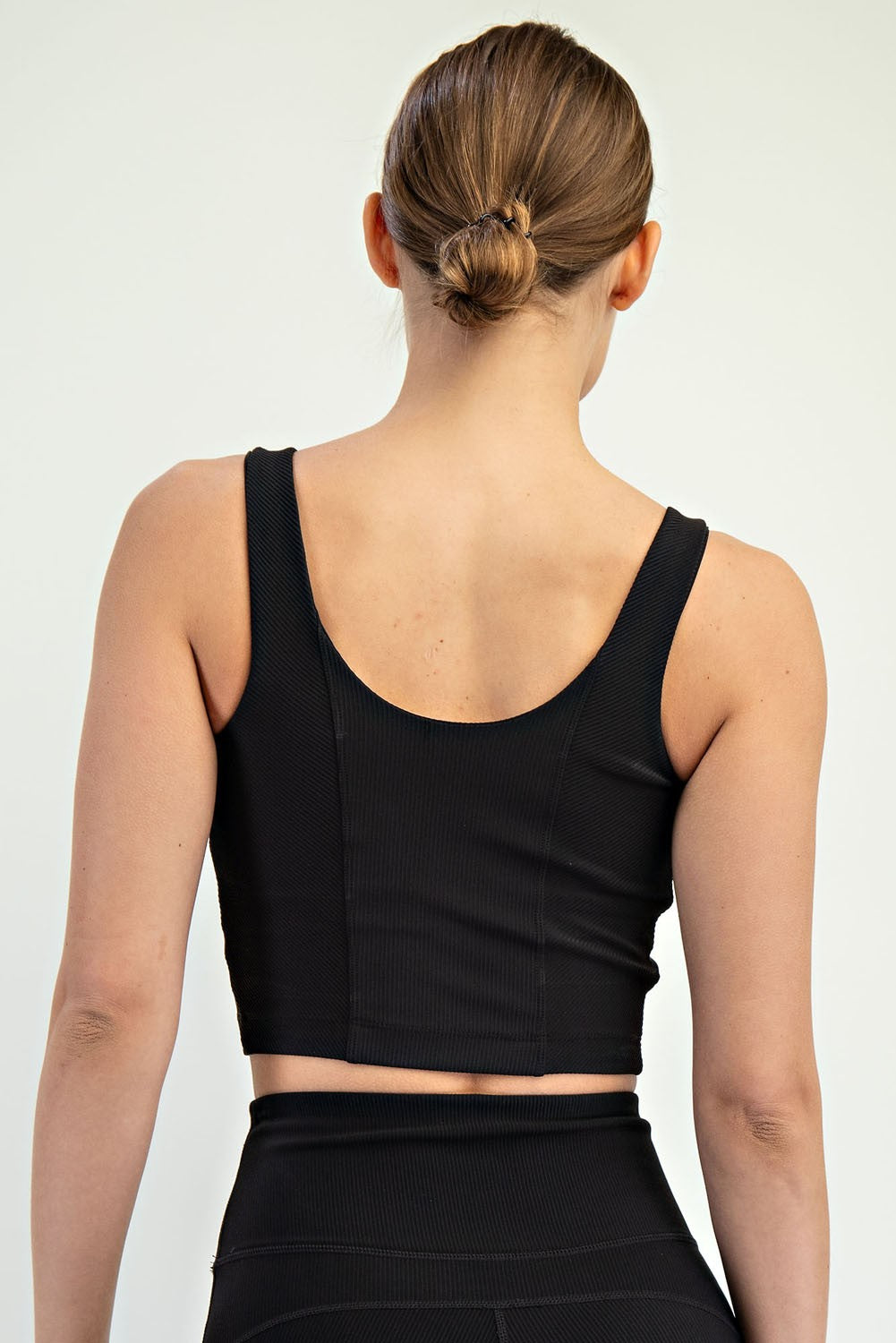 Nylon Rib V Neck Tank black