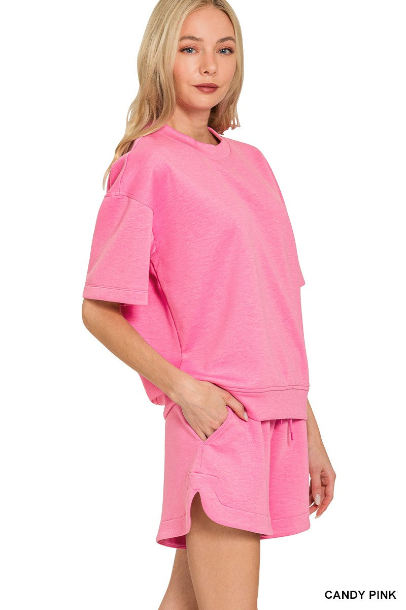 Scuba Short Sleeve Top & Shorts Set Candy Pink