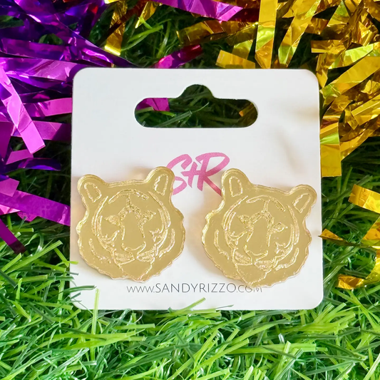 Medium Golden Mirrored Acrylic Tiger Stud