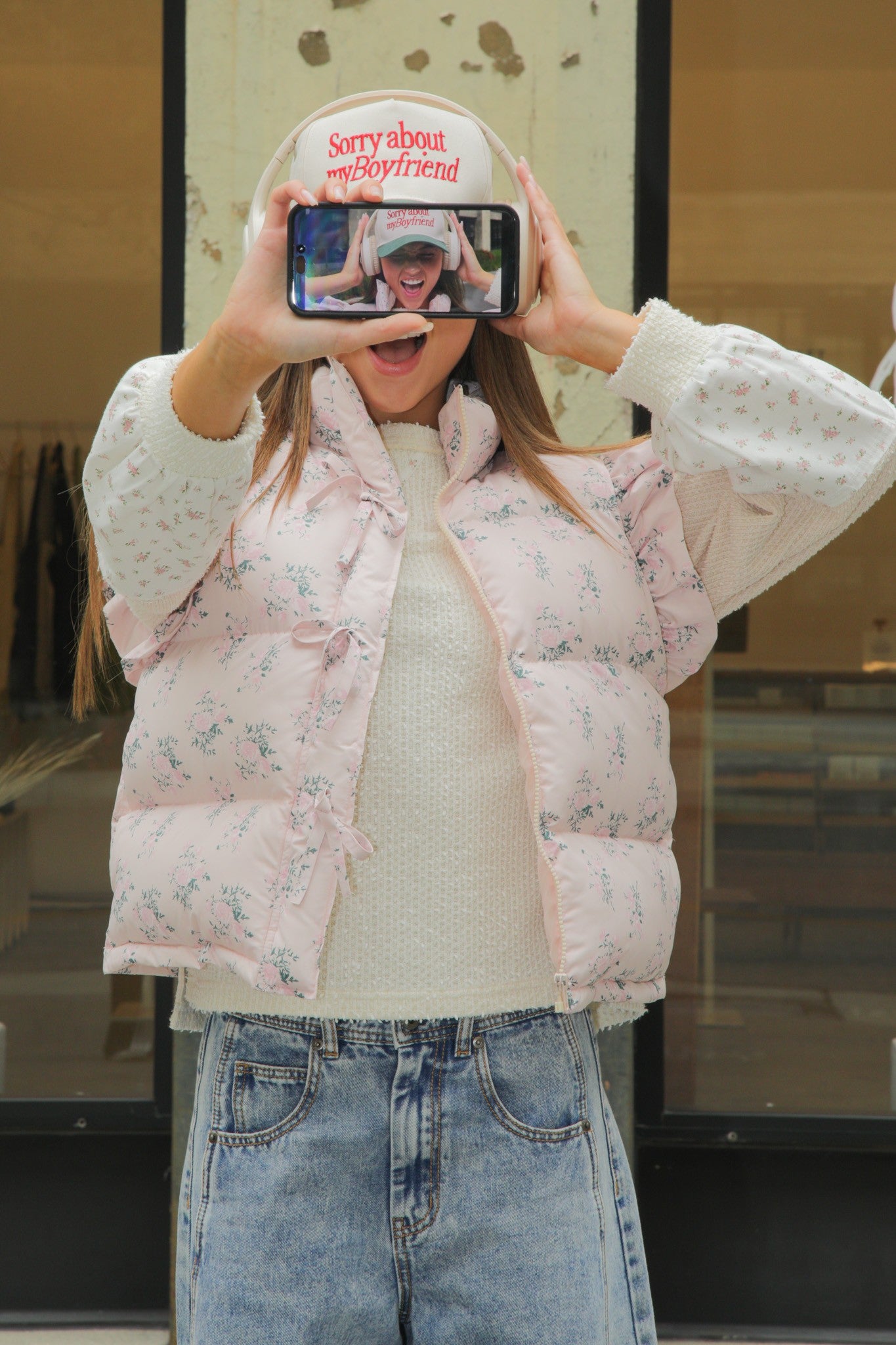Jayla Pink Floral Puffer