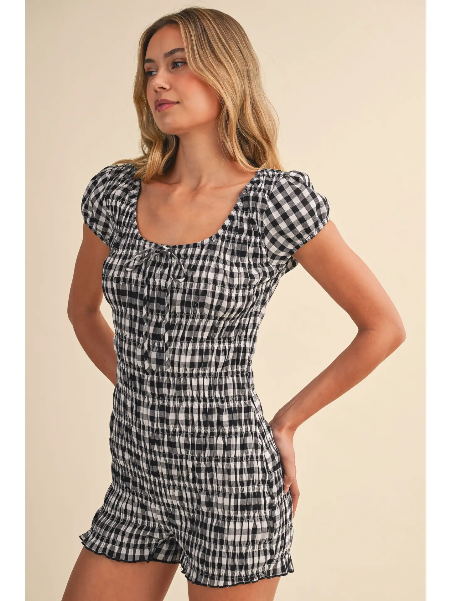 Kennedy Black Gingham Romper