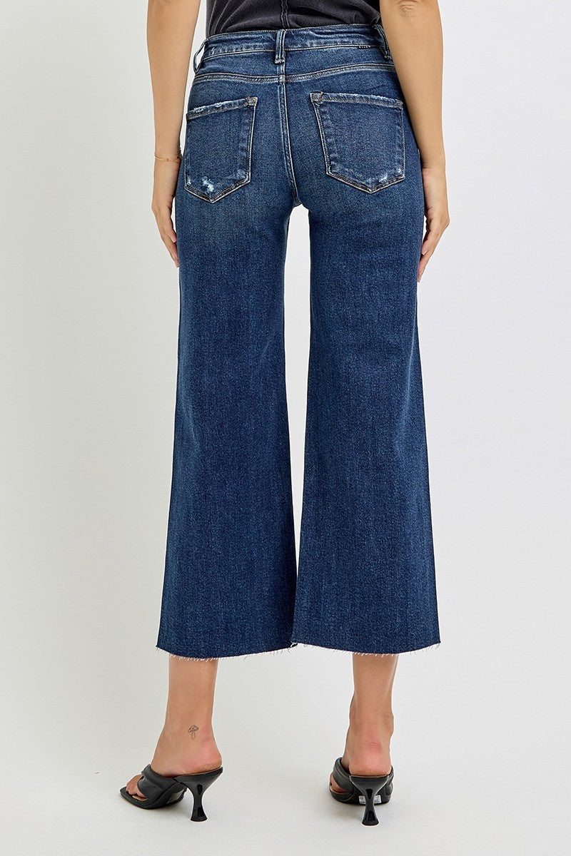 Risen high rise crop wide button up jeans