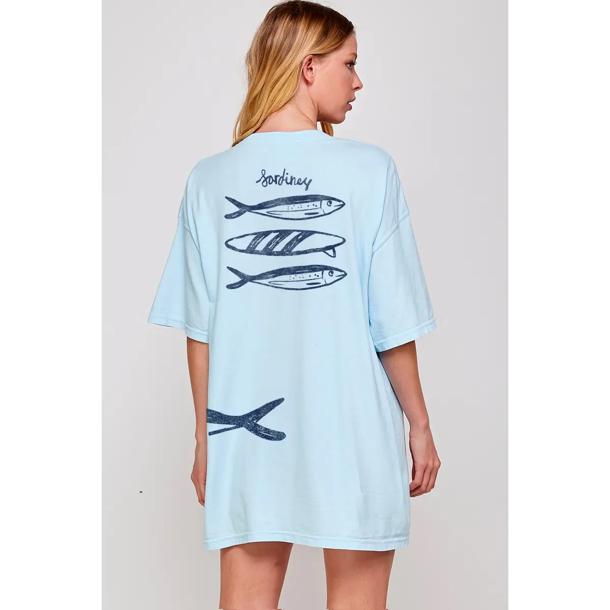 Sardines Graphic Oversized Tee Blue
