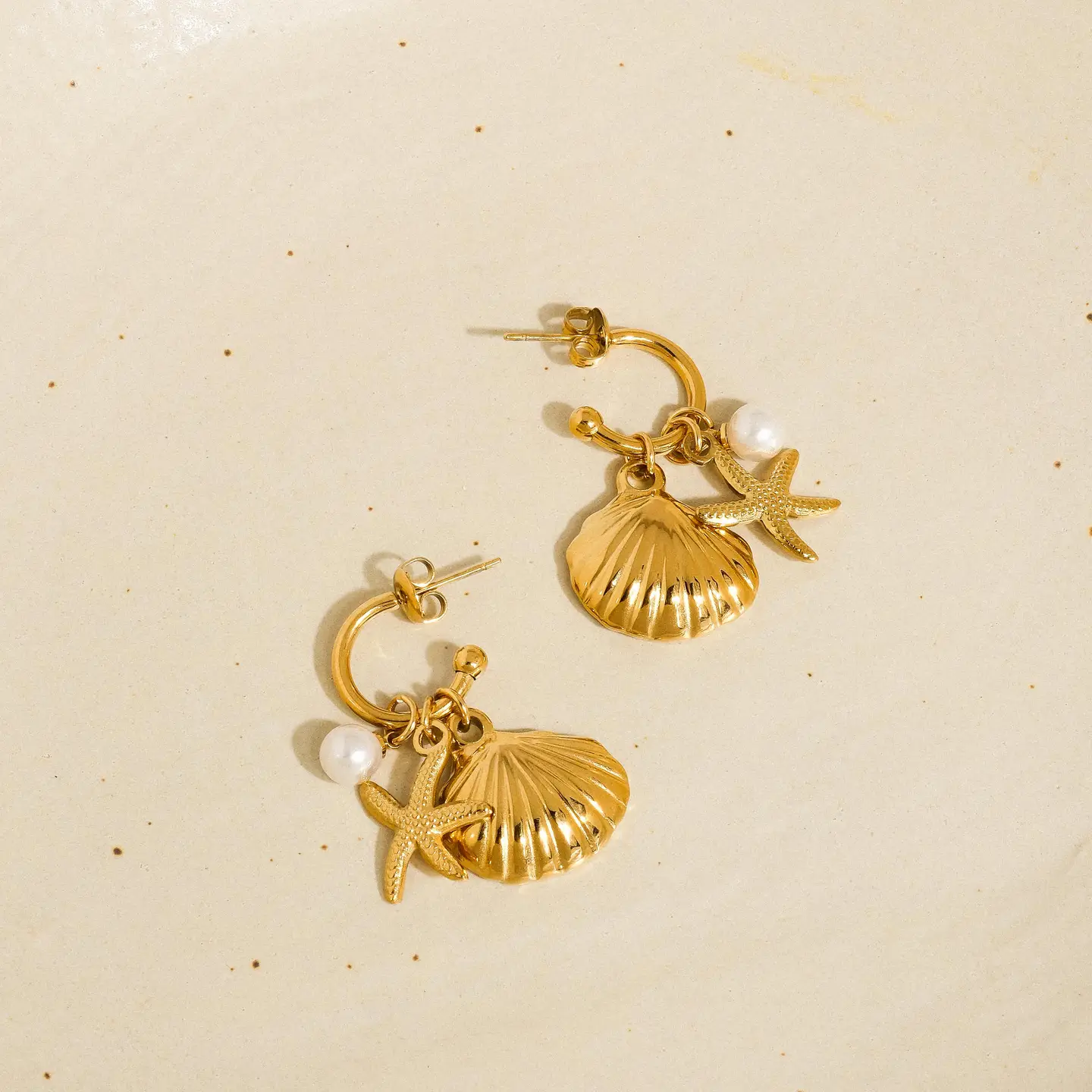 Marlène 18K Gold Non-Tarnish Sea Shell and Star Earring