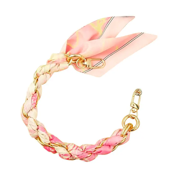 Gold Phone Chain with Pink Ocean Scarf