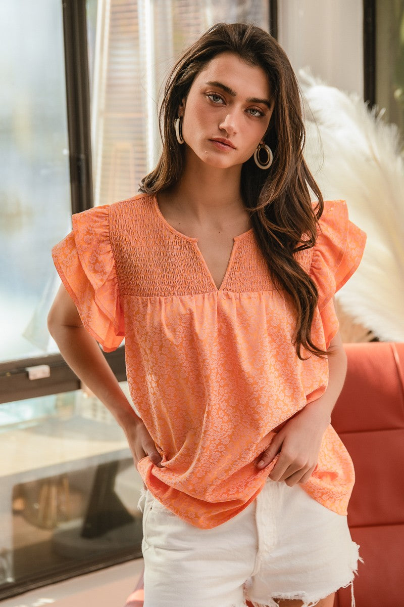 Brianna Orange Ruffle Top