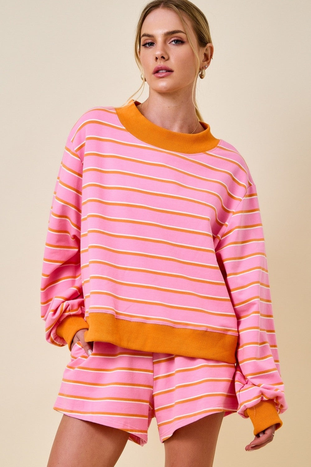 Dex Striped Mockneck Set Shorts Pink