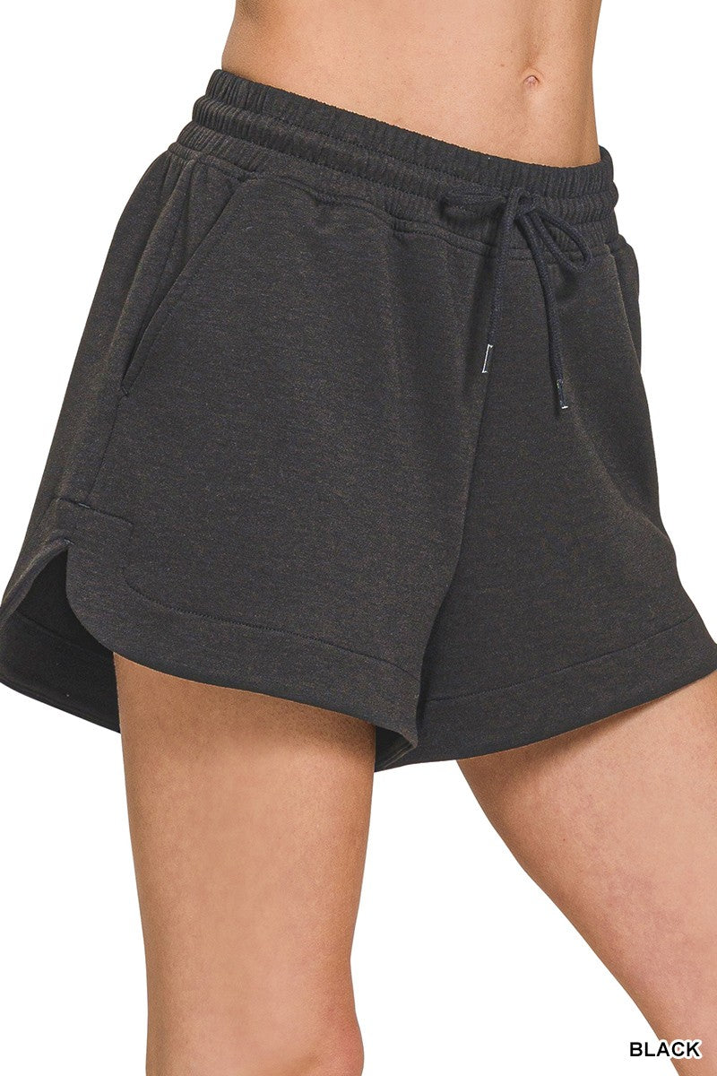 Scuba Elastic Waistband Shorts With Pocket Black