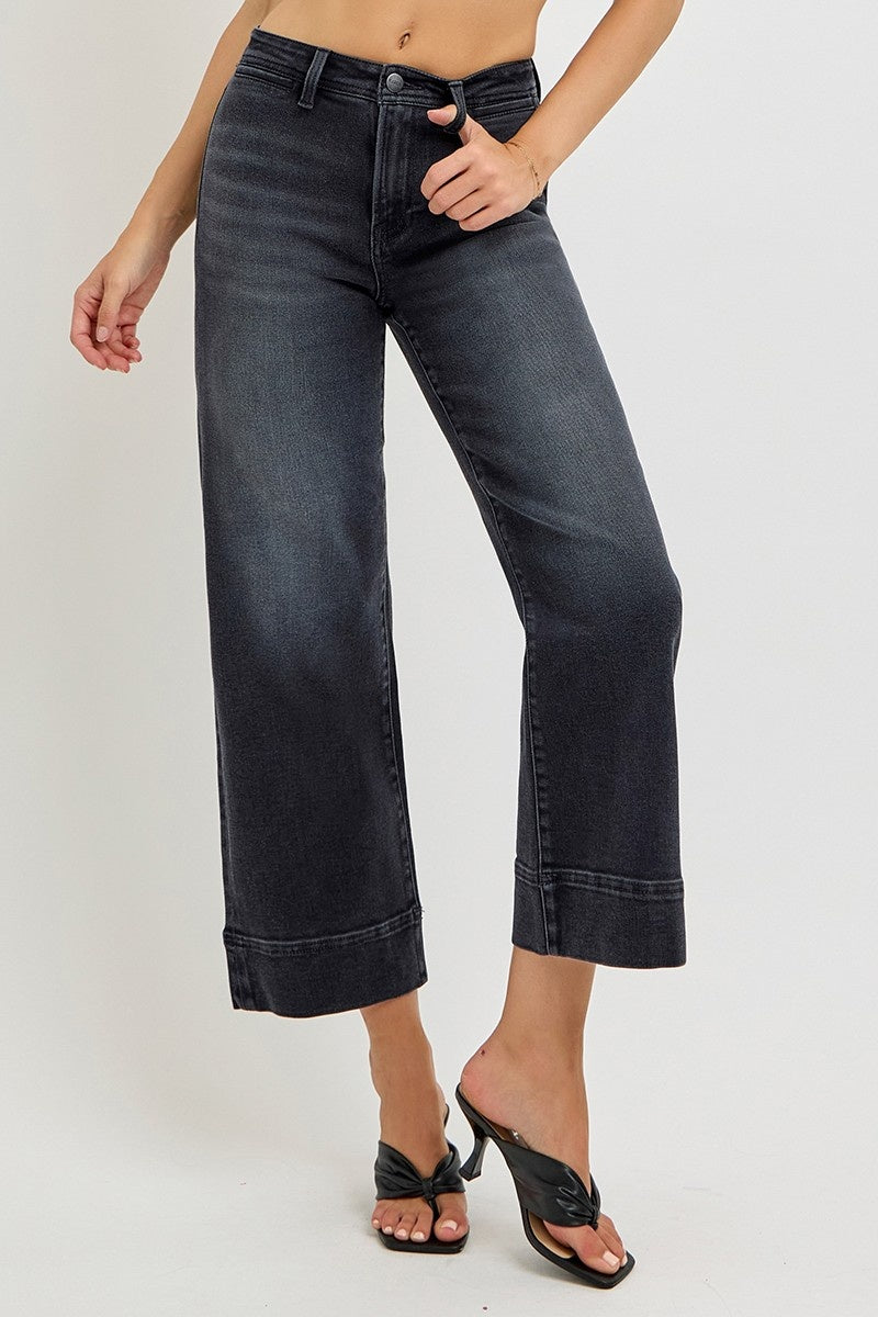 Risen high rise crop wide leg jeans