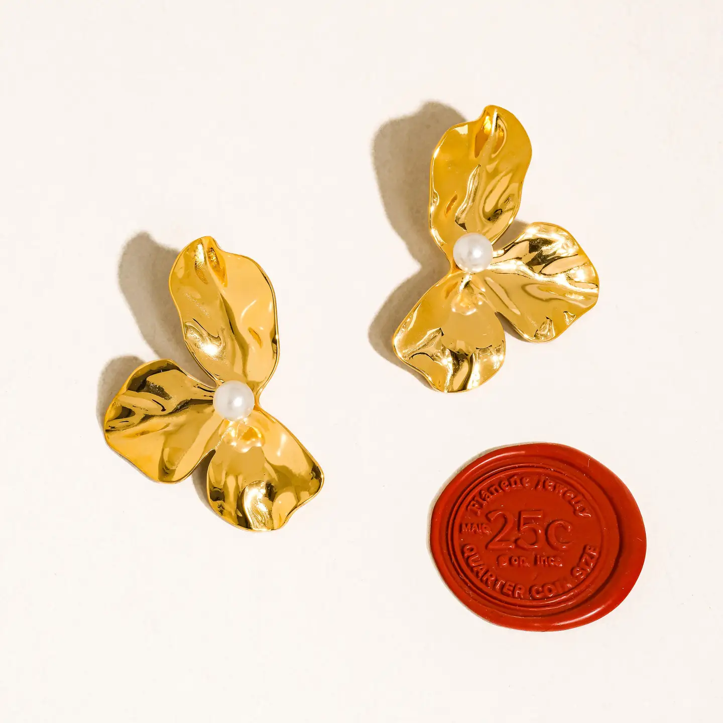 Vintessa 18K Gold Non-Tarnish Flower Shell Pearl Earrings