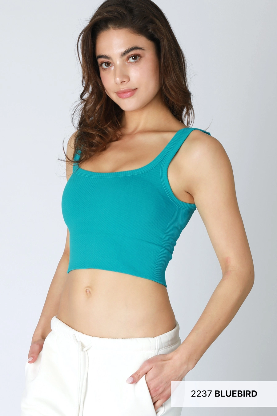 Chevron Ribbed Crop Top Bluebird