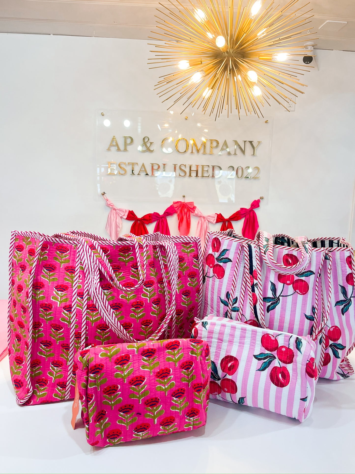 Quilted Makeup Bag | Cosmetics Toiletry Bag | Cherry Print