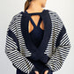 STRIPED OPEN BACK LONG SLEEVE TOP Navy