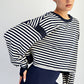 STRIPED OPEN BACK LONG SLEEVE TOP Navy