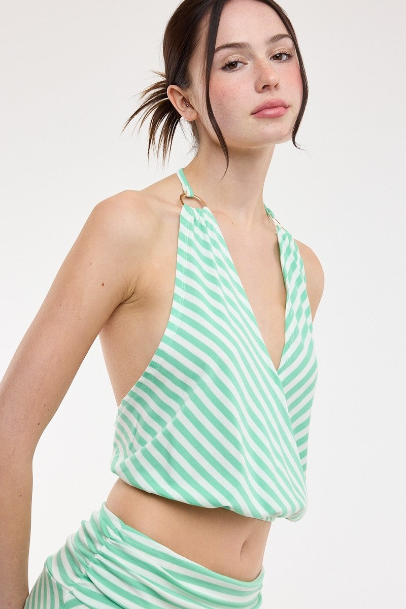 Sky Green Striped Set Top