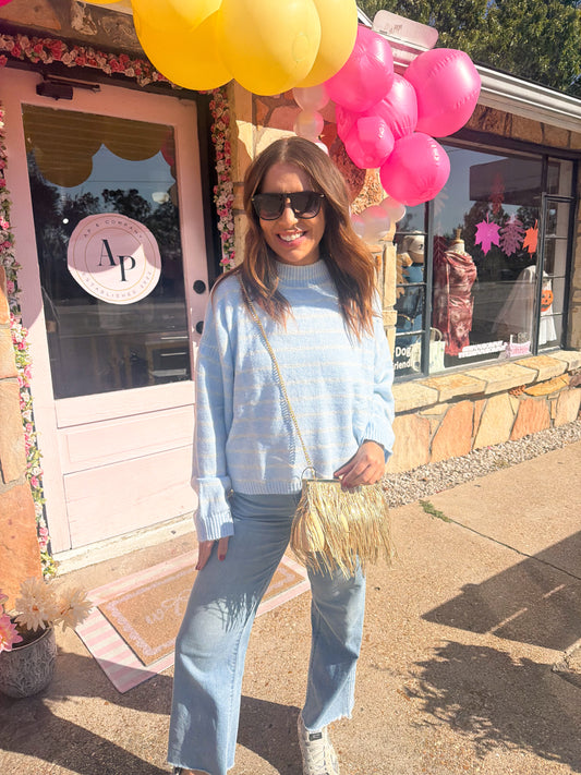 Debs Blue and Grey Striped Sweater