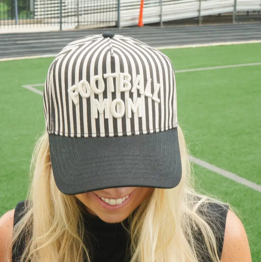 Football Mom - Black/White Stripe Hat