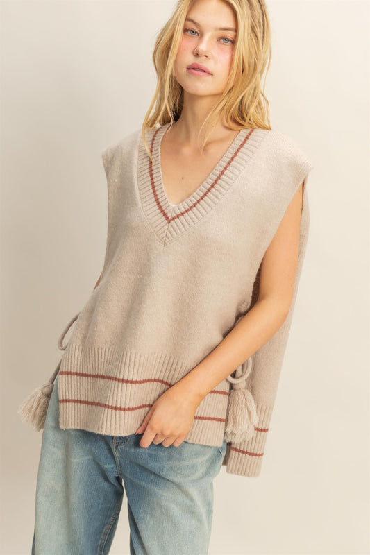 Hazel Tassel Detailed Oversized Sweater Vest