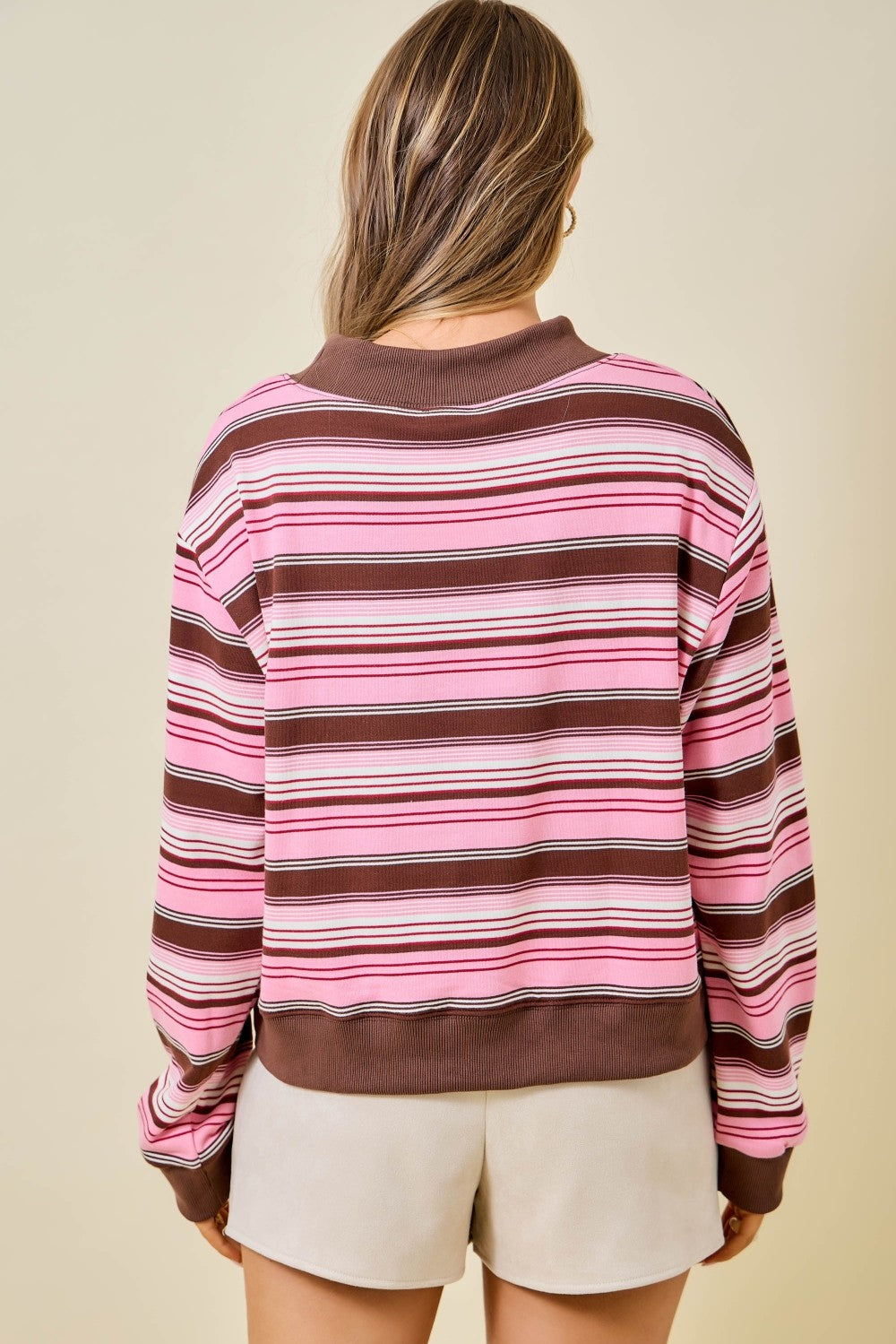 Donna Pink Striped Mockneck