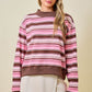 Donna Pink Striped Mockneck