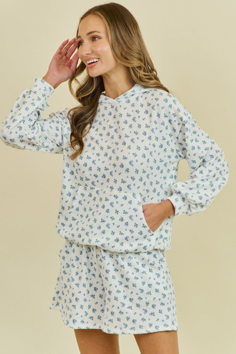 Layla Blue Ribbed Hoodie
