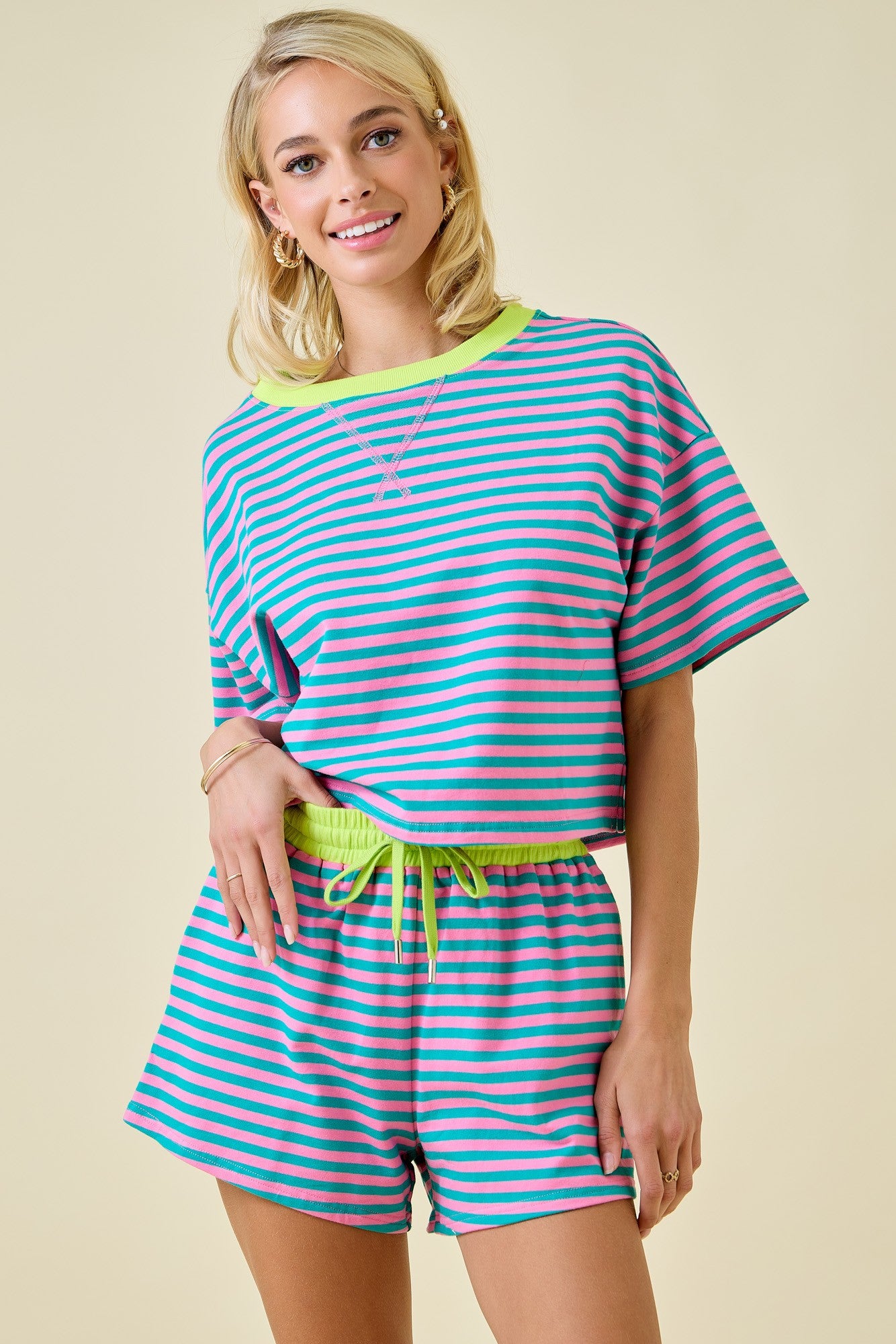 Deann Turquoise Striped Set Top