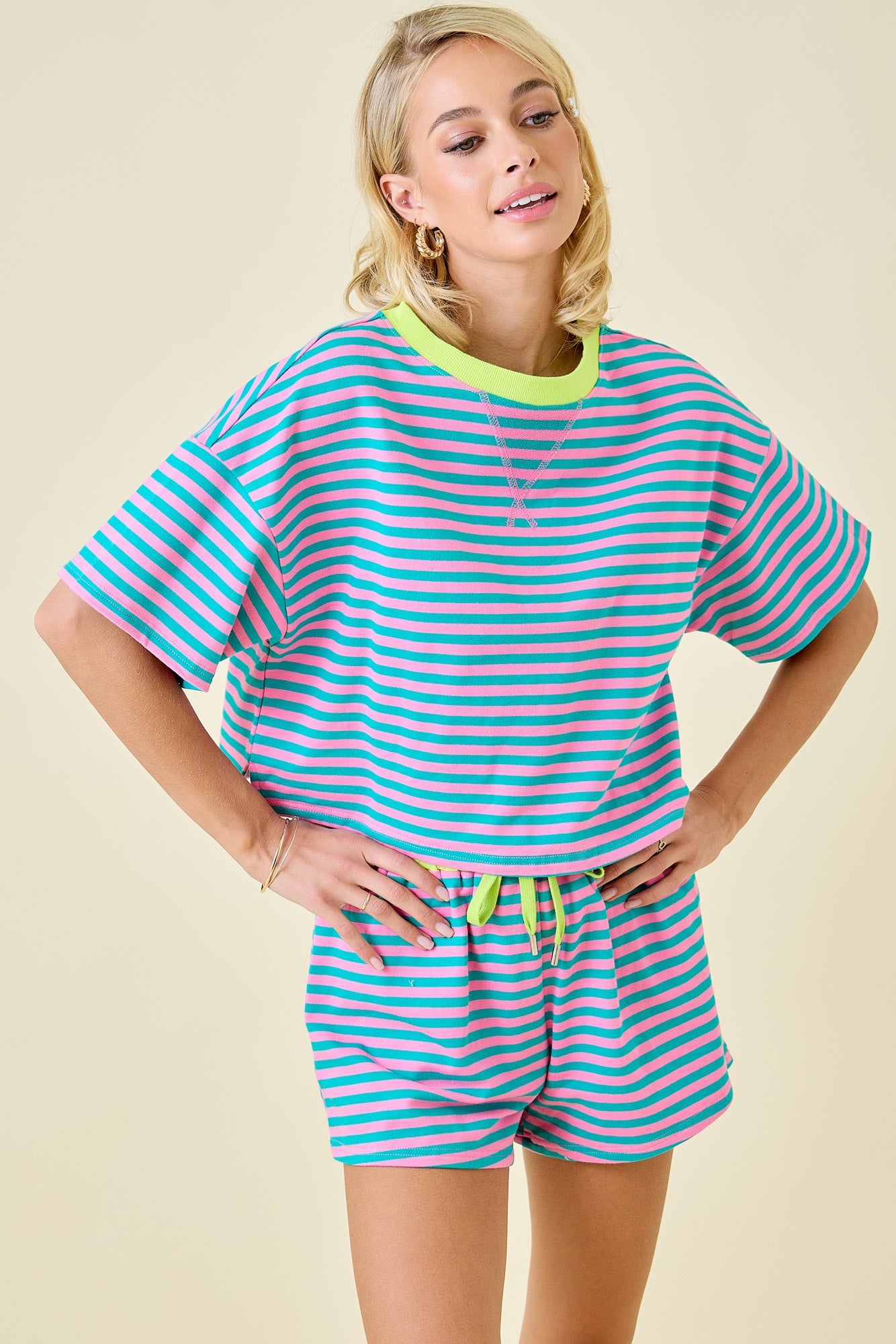 Deann Turquoise Striped Set Top