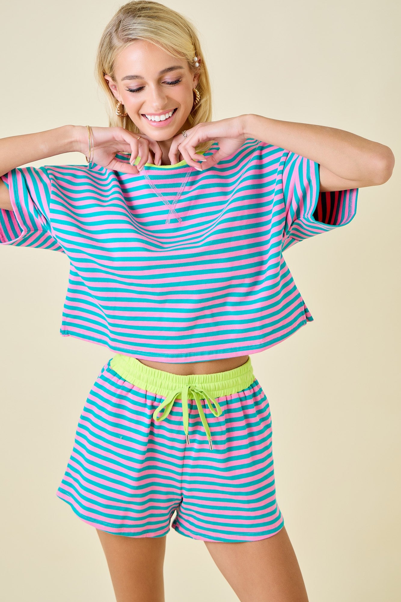 Deann Turquoise Striped Set Top