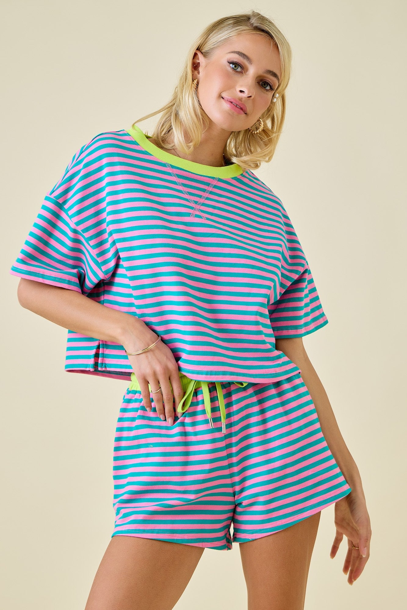 Deann Turquoise Striped Set Top