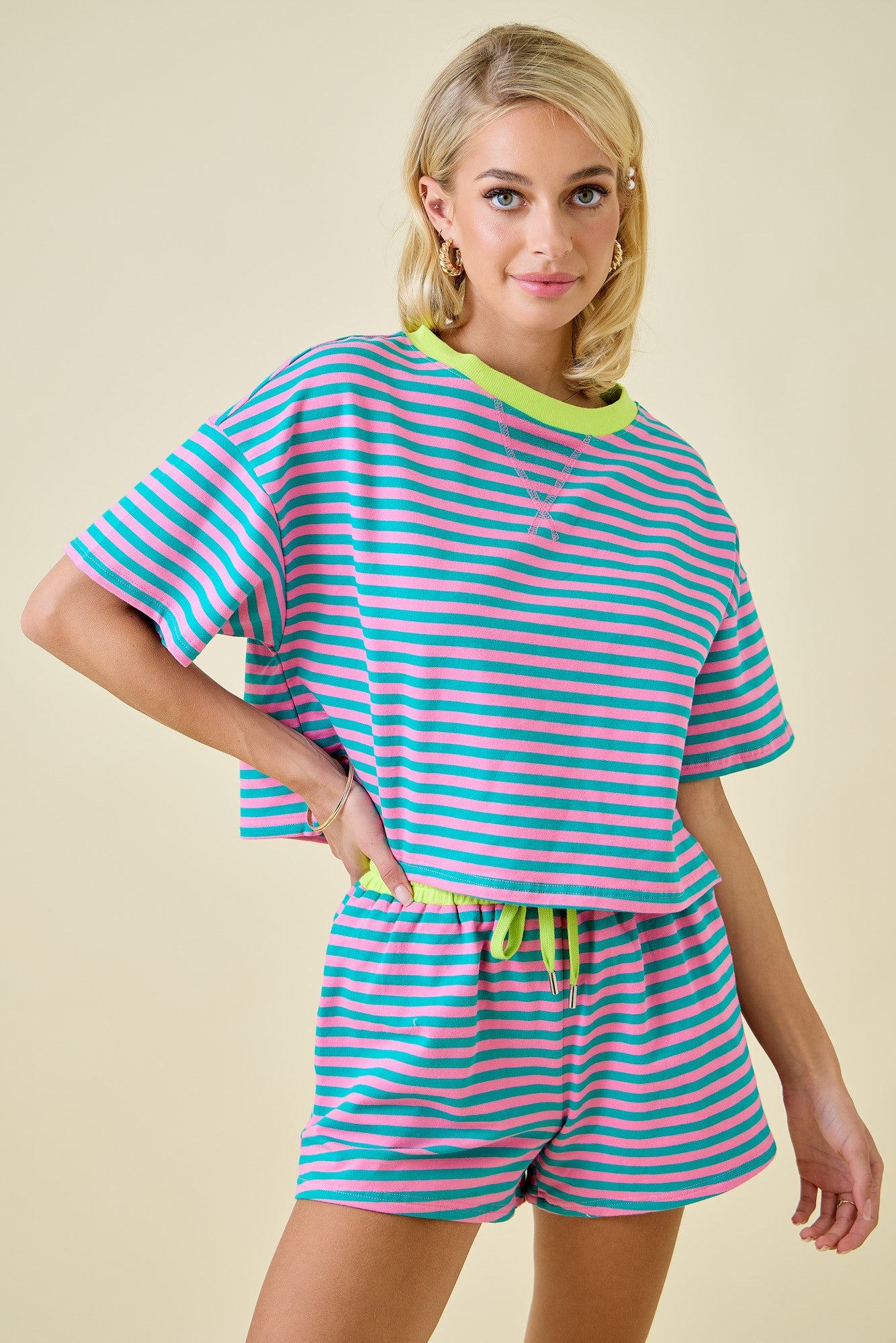 Deann Turquoise Striped Set Top