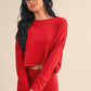 Cotton Slub Cutout Back Long Sleeve Layering Top Red