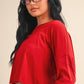 Cotton Slub Cutout Back Long Sleeve Layering Top Red