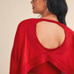 Cotton Slub Cutout Back Long Sleeve Layering Top Red